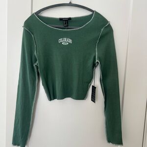Forever 21 Green Fitted Long Sleeve Crop Top